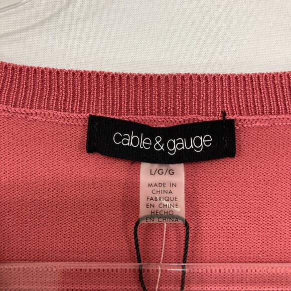 New Cable & Gauge Large Rust Red V Neck Short Sleeve Light Knit Sweater Elegant - Picture 2 of 9